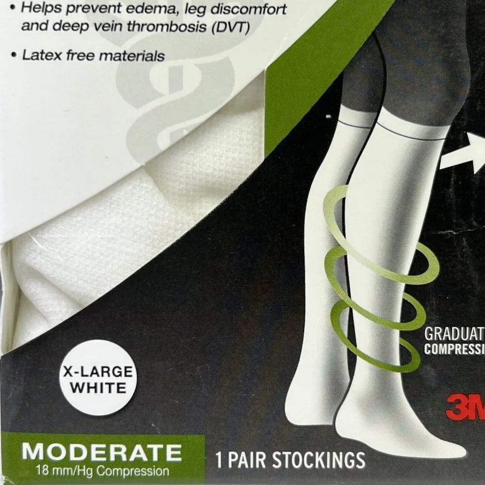 Futuro Unisex  XL Anti Embolism Knee Length Closed Toe Stockings White 71059 3 P